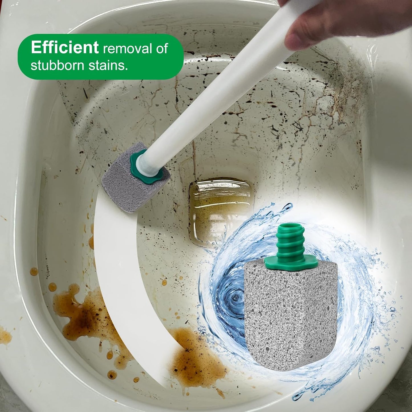 Pumice Stone Toilet Bowl Cleaner, 10 Pack, 11.8Inch Long Handle | Bathroom Cleaner Brush, Toilet Wand Refills, Remove Hard Water Stains, 1 Wand Included