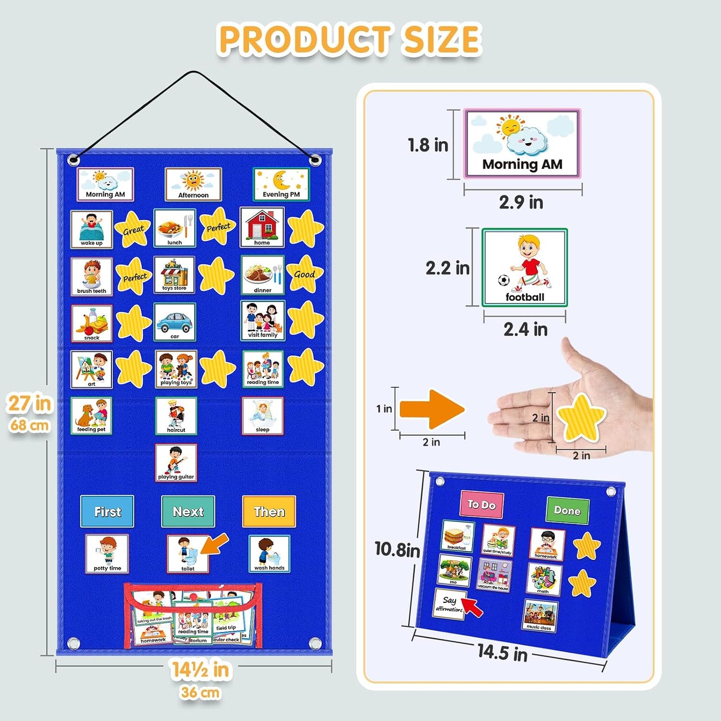 Visual Schedule for Kids with Autism Chore Chart for Toddler Planning Board Daily Routine Chart Autism Learning Materials Classroom, Home Use with 124 Cards (Blue)
