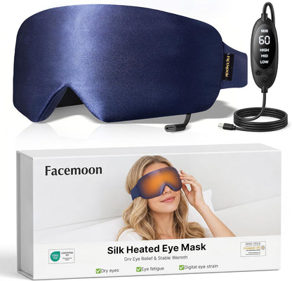 Heated Eye Mask for Dry Eyes, USB Powered Silk Warm Compress for Eyes | Electric Eye Heating Pad with 3 Heat Levels & 4 Timer, Washable Dry Eye Mask for Blepharitis, Stye, MGD, Sinus Pressure, Blue