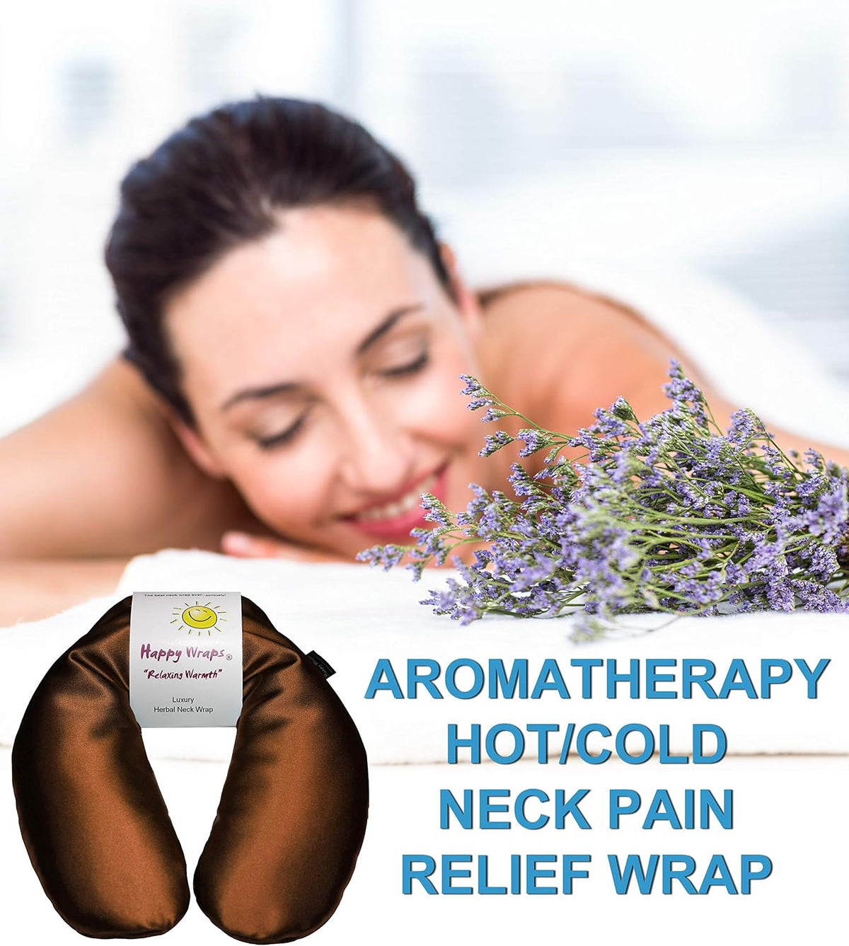 Microwavable Herbal Neck Wrap - Hot Cold Aromatherapy Neck Warming Pillow - Heating Pad for Migraines, Stress, Gifts for Women, Birthdays, Christmas and Free Sleep Mask - Purple Cotton