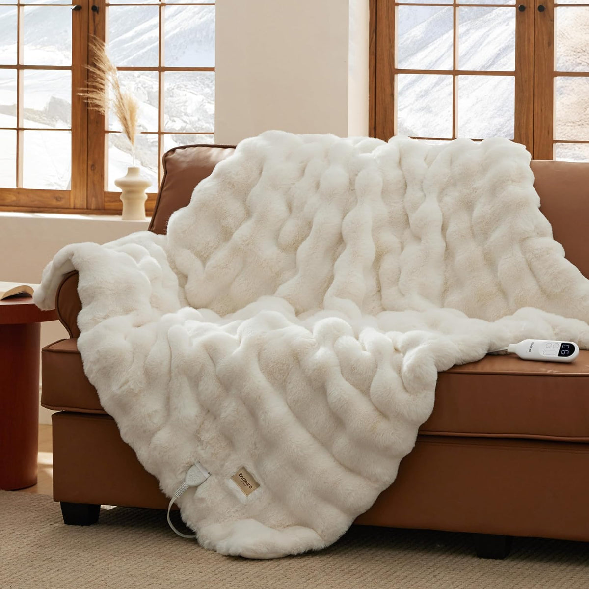Bedsure Heated Blanket Electric Throw - Thick Striped Fast Heating Electric Blanket with Preheat Function, 6 Heat & 6 Timer (Up to 10H), 8H Auto Off, ETL Certified, Gifts for Women (50"x60", White)