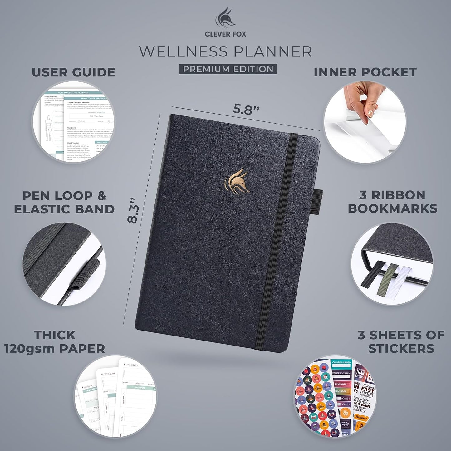 Clever Fox Wellness Planner & Food Journal for Weight Loss, A5 Orange | 5.8"x8.3" nutrition & exercise tracker for women tracking meals, diet & symptom diary, calorie counter notebook, stickers
