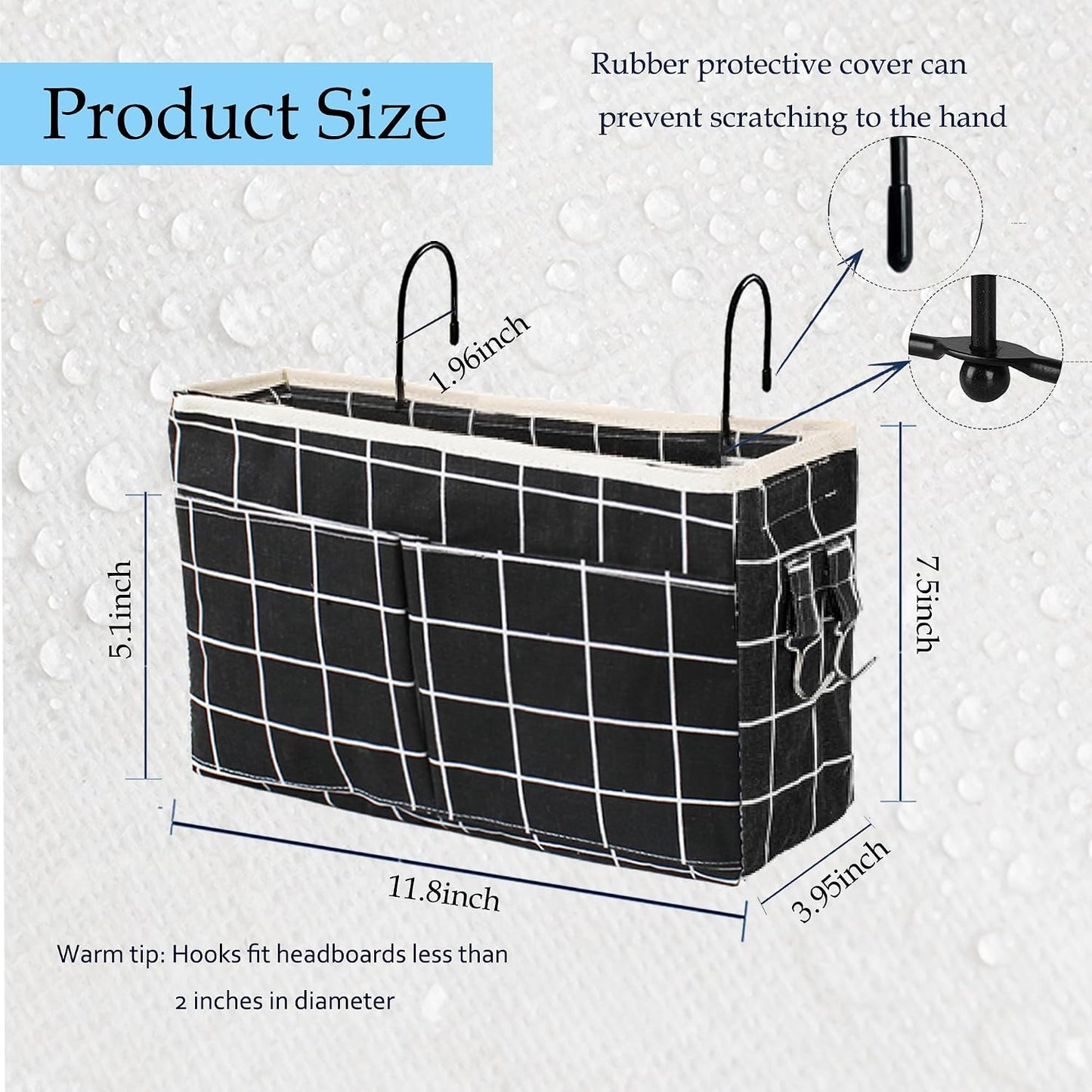Bedside Caddy Bedside Hanging Storage Basket Multi-Function Organizer Caddy for Bunk and Hospital Beds Dorm Rooms Bed Rails, Can be Placed Glasses Books Mobile Phones（Navy Blue）