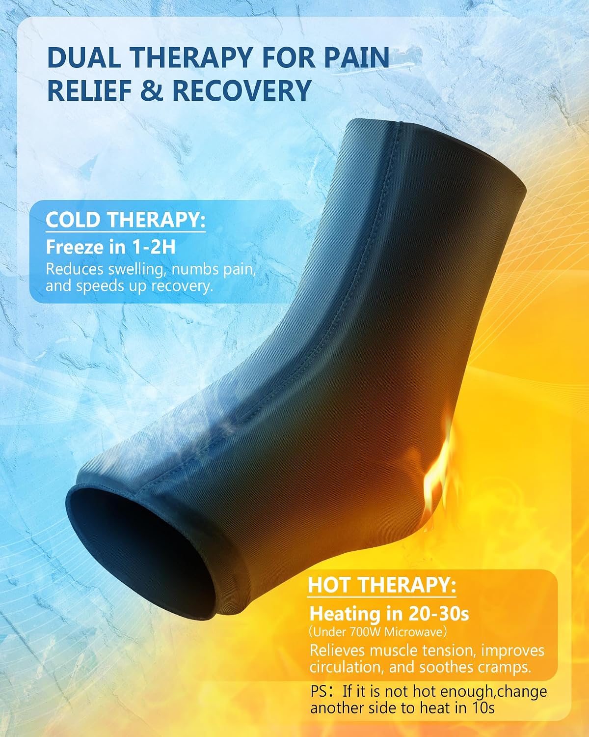 Ankle Foot Ice Pack Wrap for Injuries, Reusable Gel Ice Pack for Hot & Cold Therapy, Cold Therapy Compression Sleeve for Achilles Tendonitis,Plantar Fasciitis,Swelling,Sprained,Pain Relie