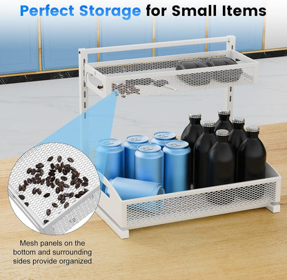 Petiza Under Sink Organizer Adjustable Height 2 Tier Bathroom Organizer Pull Out Cabinet Organer kitchen organizers and storage fridge organizers and storage,White,XL-1 Pack