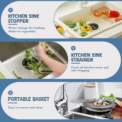 TGOSOMT Kitchen Sink Drain Strainer Stopper, Anti-Clog & Quick Drain | 3-IN-1 Design, Stainless Steel 304, Removable Strainer Basket, Corrosion & Scratch Resistant, Fits US Standard 3-1/2" Drain