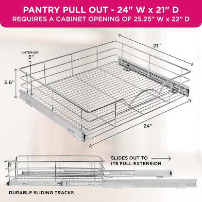 HOLDN’ STORAGE Pull Out Cabinet Organizer, Pantry Drawer, 14"W x 21"D x 5"H | Heavy-Duty Full-Extension, Roll Out Shelf for Pots, Pans & Under Sink Storage, Chrome, Require a 15.25"W Cabinet Opening