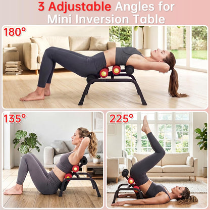 Mini Inversion Table with Back Massage Roller, Back Stretching Machine | Back Pain Relief, Easy to Assemble & 297LBS Weight Capacity, Spinal Decompression Table for Home Gym