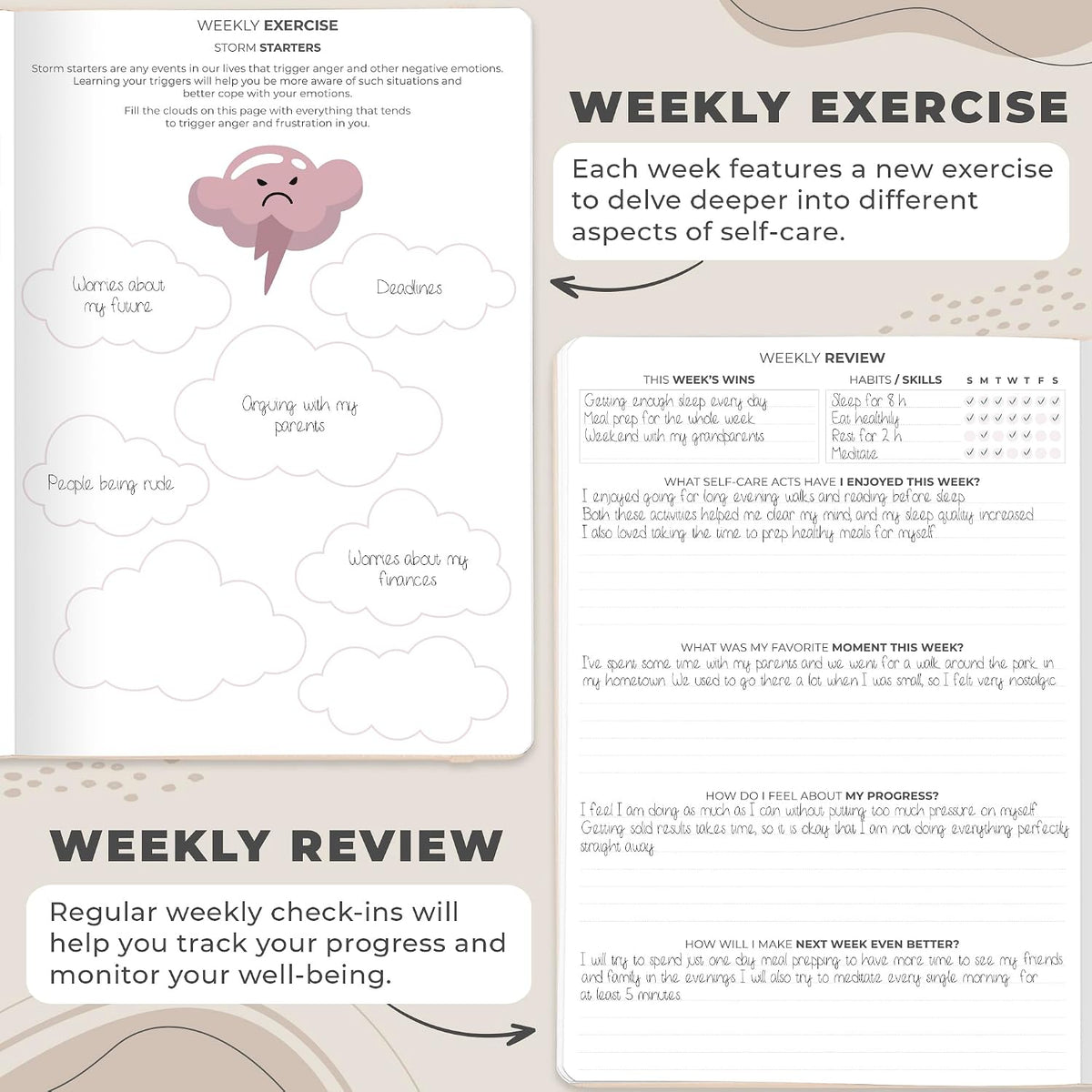 Clever Fox Self-Care Journal PRO for Women, Mental Health, Seashell