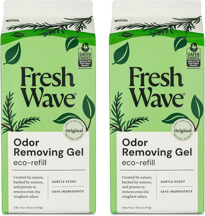 Fresh Wave Original Odor Eliminator Gel 3-Pk 7 oz - Air Freshener for Home | Plant-based essential oils. Lasts 15-30 days per jar. No plug-in needed. Pet-safe, closet and bathroom deoderizer.