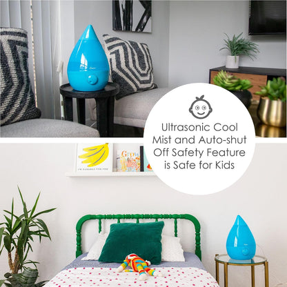Crane Ultrasonic Cool Mist Humidifier for Bedroom, Baby Nursery, Kids Room, Plants, or Office, Large 1 Gallon Tank, Filter Optional, Blue and White
