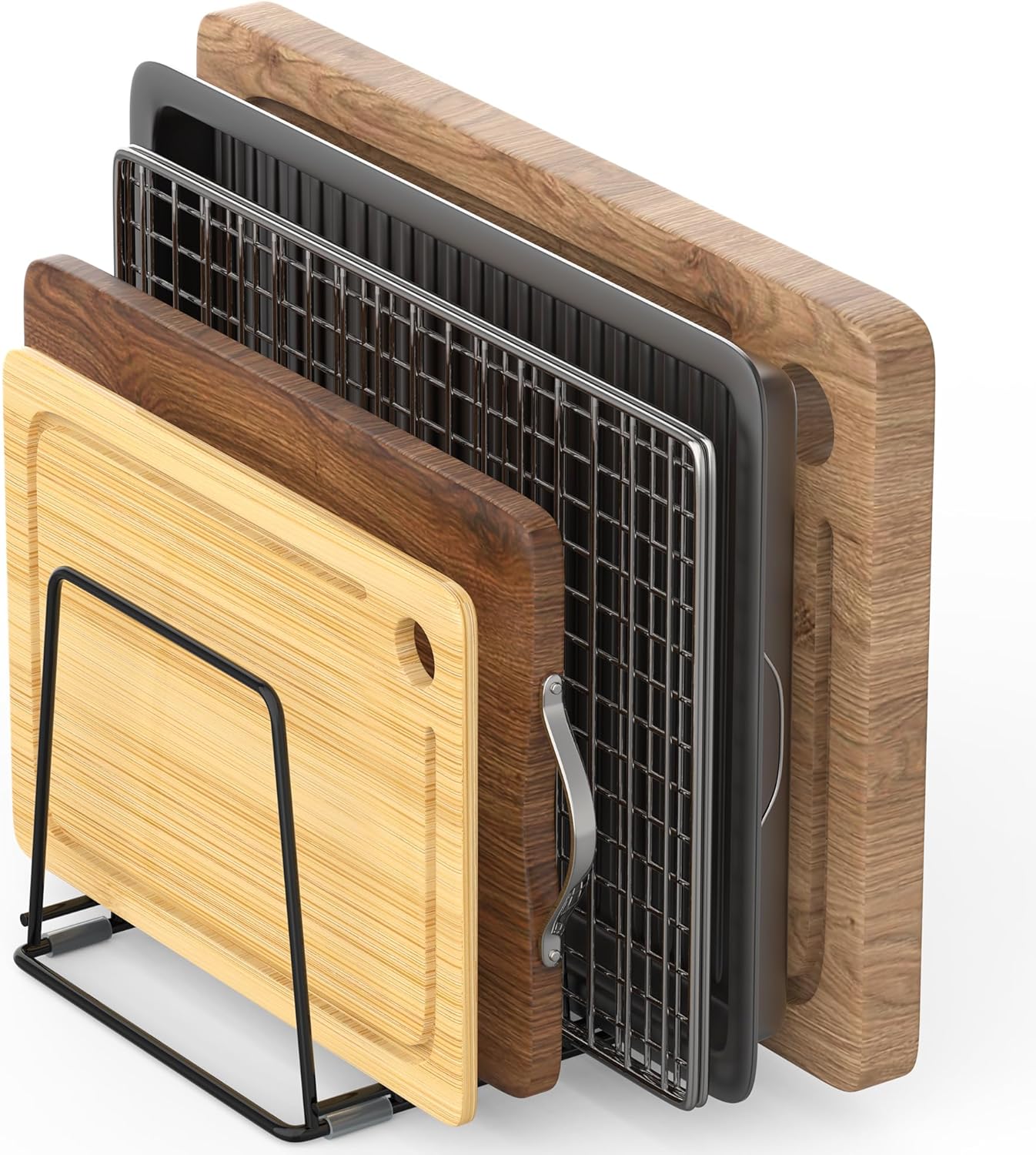 Cutting Board Organizer Kitchen Organizer Rack for Cutting Board, Bakeware, and Cookie Sheet, 5-Slot Heavy-Duty Steel Cookware Holder,Rust-Resistant with Anti-Slip Feet (1, Small)