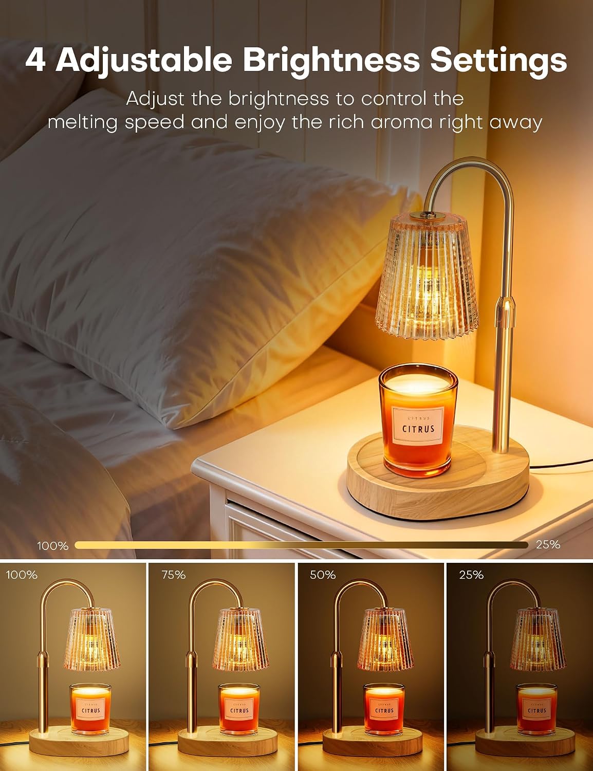 Candle Warmer Lamp with Timer Dimmer, Home Bedroom Decor Gifts for Women | Adjustable Height, Electric Wax Melts Warmer for Jar Candles, Birthday Christmas House Warming Gifts with 2 Bulbs