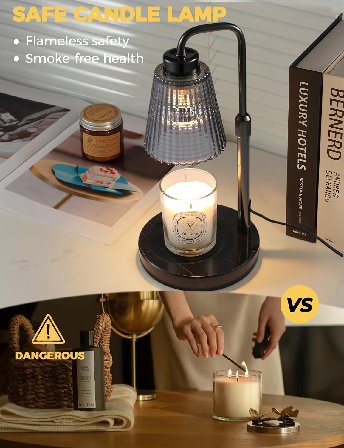 Silver Gray Candle Warmer Lamp with 24h Cycle Timer, Dimmable Wax Warmer