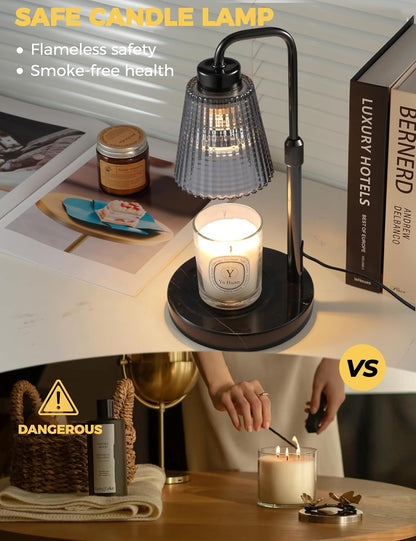 Silver Gray Candle Warmer Lamp with 24h Cycle Timer, Dimmable Wax Warmer