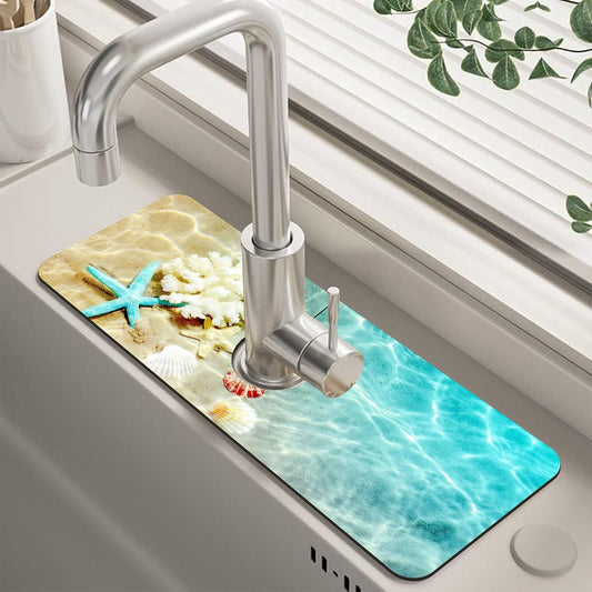 Abstract Watercolor Leaves Sink Faucet Absorbing Mat Sink Splash Guard Faucet Mat Draining Mat Fast Drying Sink Protectors for Kitchen and Bathroom 5.5"×15"