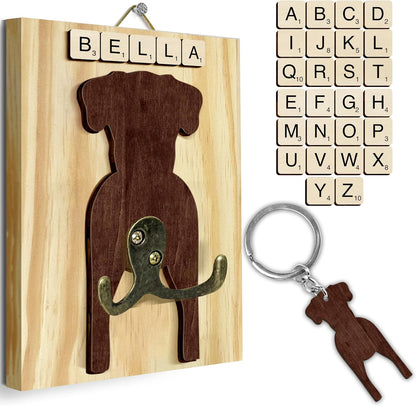 Dog Leash Holder Wall Mount, Pet Harness Hanger with Scrabble Letters, Dog Collar Organizer for Entryway, Memorial Cat Leash Holder for Wall, Pet Loss Gifts, Keepsake, Home Decor PF212-NAT