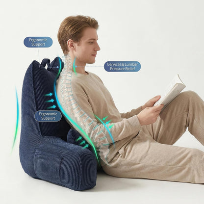 Patented Design Reading Pillow with Arms for Sitting Up, 2-in-1 Bed Rest Pillow with Detachable Lumbar Support, Backrest Support Cushion for Couch with Side Pockets & Handle, Beige Gray