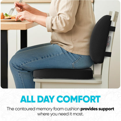 FORTEM Seat Cushion, Office Chair Cushion, Lumbar Support Pillow for Office Chair, Memory Foam Car Seat Cushions, Sciatica Coccyx Tailbone Pain Relief, Cushions for Back Support, Washable, Non Slip