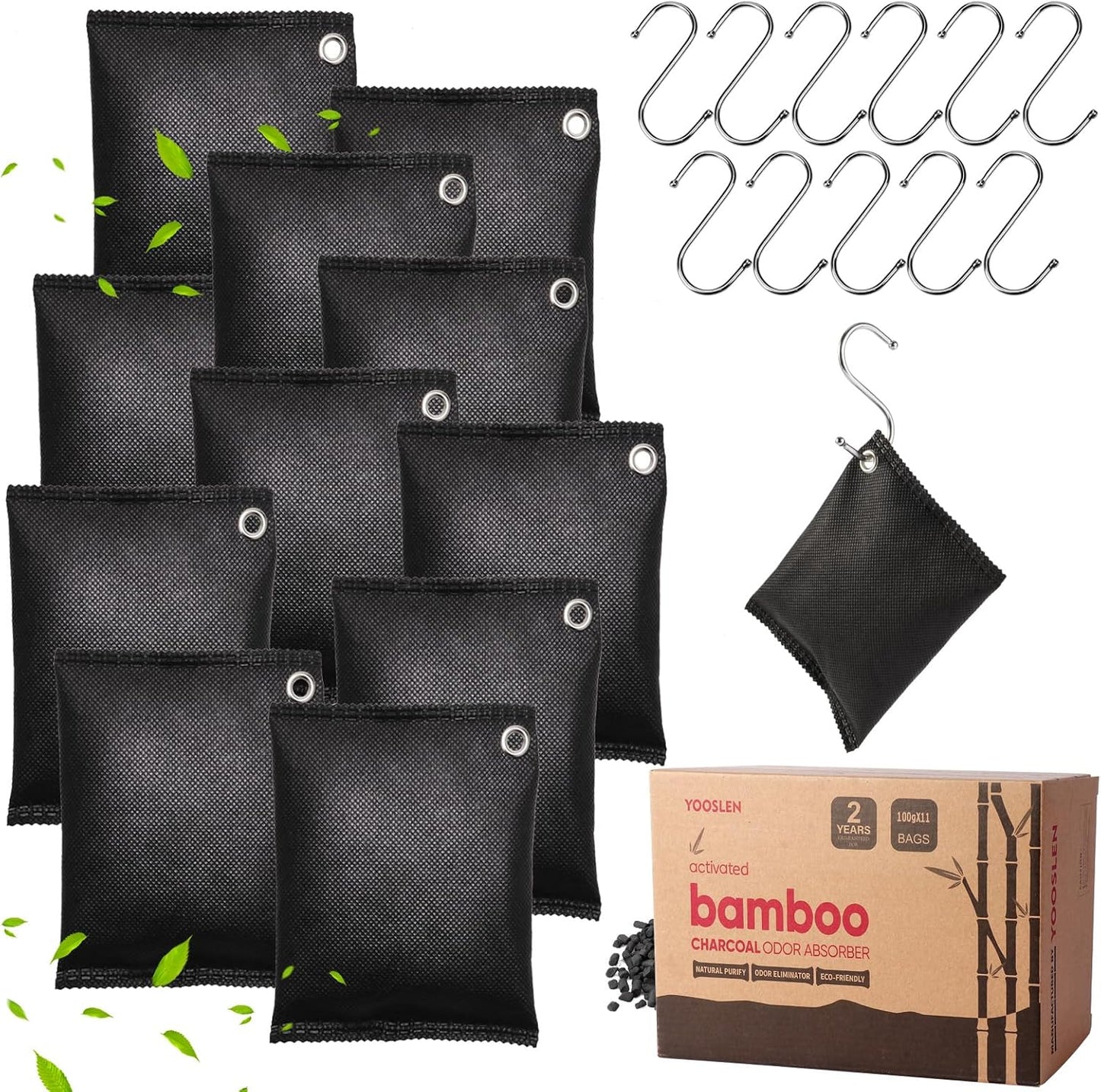 Activated Charcoal Odor Absorber, 10 Pack Natural Shoe Odor Eliminator, Bamboo Charcoal Air Purifying Bags, Sneaker Deodorizer and Moisture Absorbers for Clean Footwear, Shoe Odor Remover