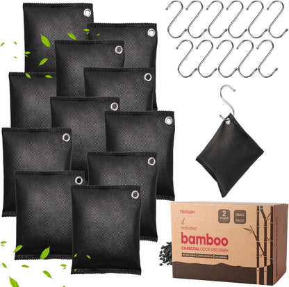 Activated Charcoal Odor Absorber, 10 Pack Natural Shoe Odor Eliminator, Bamboo Charcoal Air Purifying Bags, Sneaker Deodorizer and Moisture Absorbers for Clean Footwear, Shoe Odor Remover