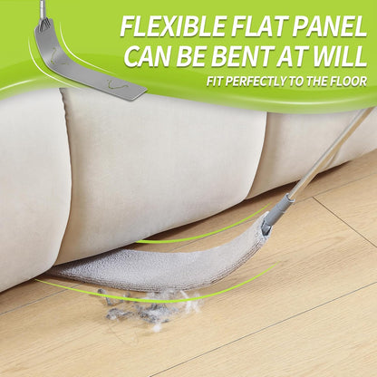 IVYROLL Skinny Duster with Extension Pole for Under Furniture | Under Appliance Cleaning Tool with 3 Microfiber Dusting Cloths, Retractable Flat Duster for Under Refrigerator, Gap