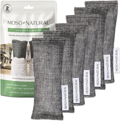 Moso Natural Shoe Deodorizer Inserts, Charcoal Odor Absorber for Shoes, Gym Bag & Boot Deodorizer, Unscented Shoe Odor Elimination, Air Purifying Bags, Lasts 2 Years (2 Bags)