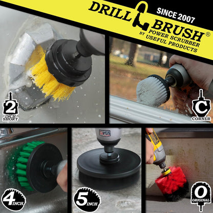 Drillbrush Multipurpose Cleaning Brush Set - Grout, Tile, Shower, Brick | Drill Brush Attachments for Cleaning Car Seats, Stone, Fiberglass, Griddles, and More - Truck/Car Detailing Drill Attachment