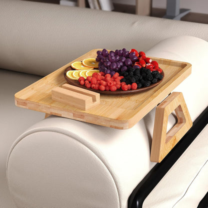 Couch Arm Tray,Bamboo Folding Sofa Tray,Sofa Armrest Trays Clip-On Couch Desk for Drinks,Snacks,Phone,Remote Control（Black）