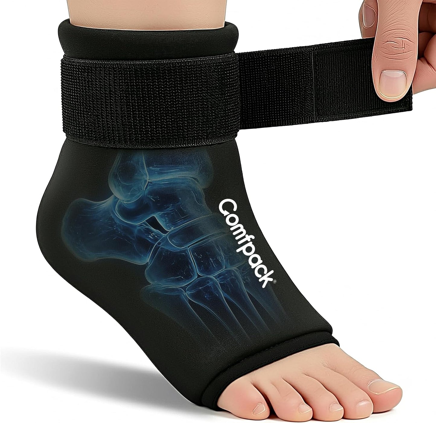 Comfpack Ankle Ice Pack Wrap - Reusable Hot & Cold Therapy | Flexible gel wrap for 360° foot pain relief, perfect for plantar fasciitis & sprains.
