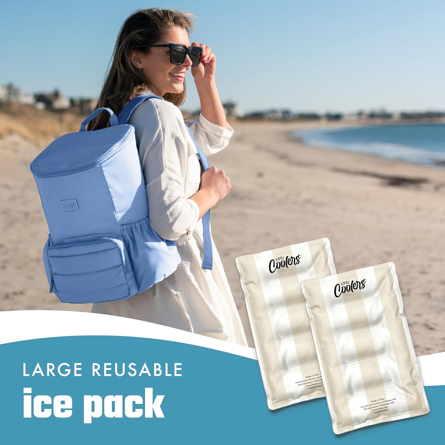Cool Coolers by Fit & Fresh 2 Pack XL Soft Ice Packs for Cooler, Flexible Stretch Nylon, Lunch Box Ice Packs, Large Reusable Freezer Packs, Cornflower Blue