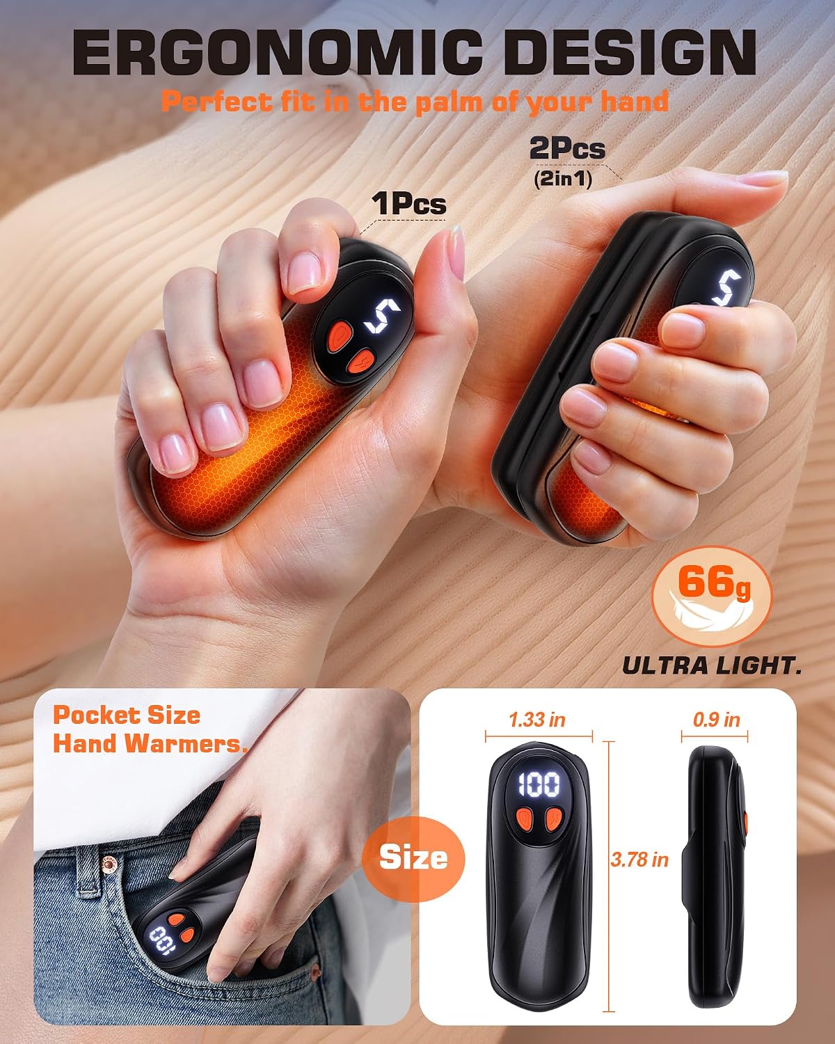 Hand Warmers Rechargeable 2 Pack, 6000mAh Electric Hand Warmers, Silver