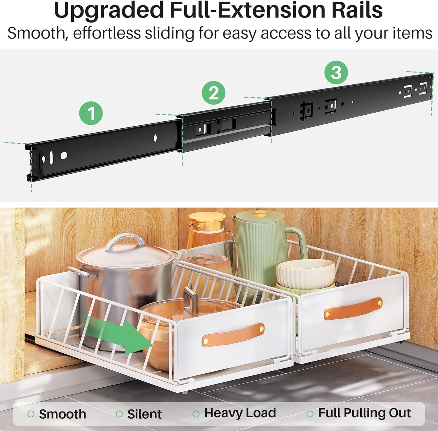Pull out Cabinet Organizer,Heavy Duty Slide out Pantry Shelves Drawer Storage with Adhesive Nano Film,Sliding Mesh Cabinet Basket with Handle for Kitchen, Bathroom, Home, 11.8"W X 15.7"D X6.2"H,Black