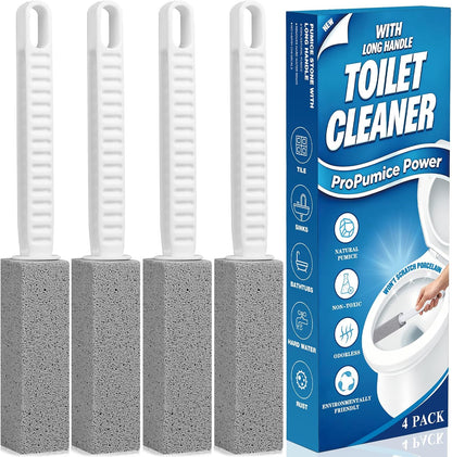 4 Pack Pumice Stone Toilet Bowl Cleaner with Long Handle | Powerfully Removes Toilet Bowl Rings, Rust & Lime, Ideal for Toilet Brush, BBQ Grills, Sink, Pool, Bathroom