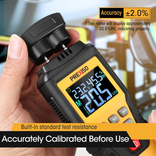PREXISO Wood Moisture Meter, 7-in-1 Digital Moisture Meter, Mold Detector | Moisture Reader for Firewood, Woodworking, Walls, Home, Drywall, Paper, Floor - Pin-Type Water Leak Detector, Dampness Meter