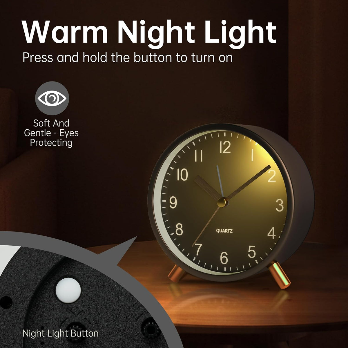 JALL Analog Alarm Clock, 4 inch Super Silent Non Ticking Small Clock with Night Light, Battery Operated, Simple Design, Easy Setting for Office, Bedroom, Bedside, Desk, Teens, Elders, Adult, Green