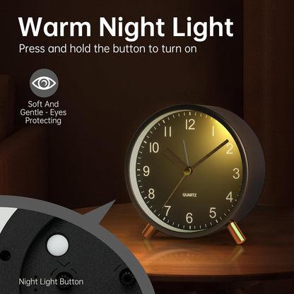 JALL Analog Alarm Clock, 4 inch Super Silent Non Ticking Small Clock with Night Light, Battery Operated, Simple Design, Easy Setting for Office, Bedroom, Bedside, Desk, Teens, Elders, Adult, Green