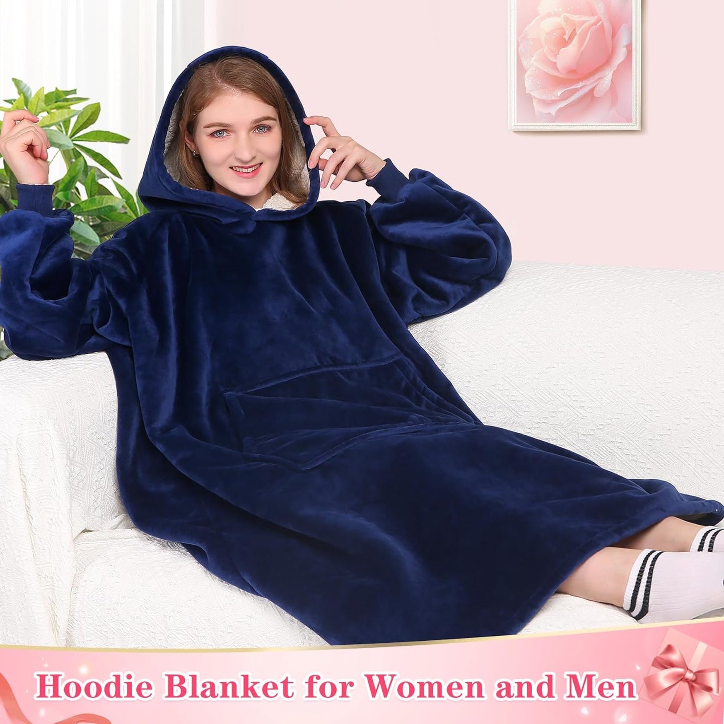 Wearable Blanket Sweatshirt Gifts for Women and Men, Warm and Cozy Giant Blanket Hoodie, Thick Flannel Blanket with Sleeves and Giant Pocket - Dark Gray