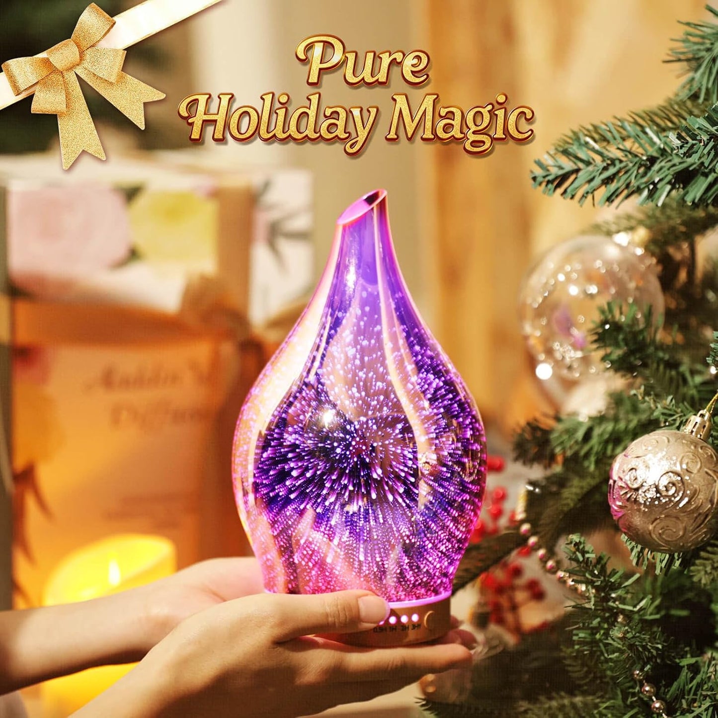 Porseme Oil Diffuser 3D Glass Aromatherapy Ultrasonic Humidifier, Air Refresh Auto Shut-Off, Timer Setting, BPA Free for Home Hotel Yoga Leisure SPA Gift 150ml Last 6H - Colors B