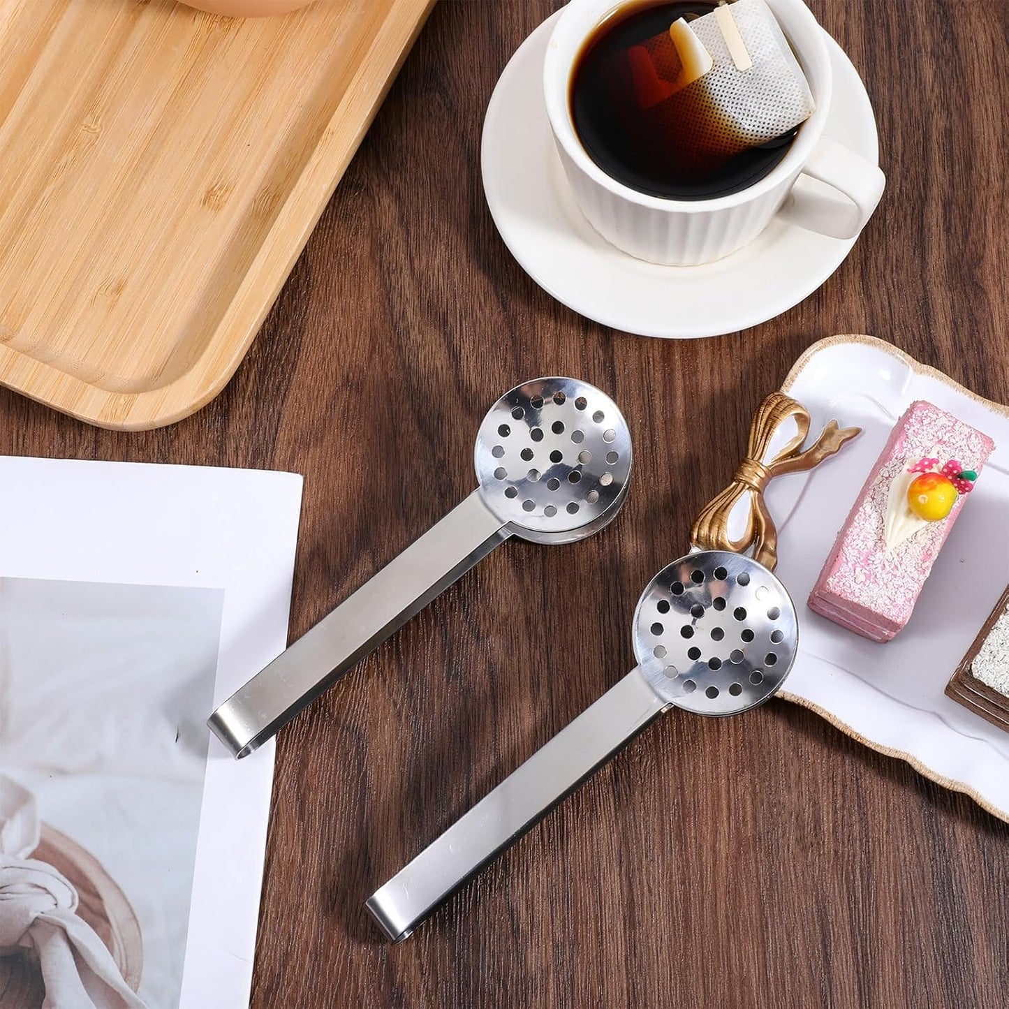 2 Pack Tea Bag Squeezer, Tea Accessories for Tea-Lovers, Stainless Steel, Durable Strainer Gripper, Ergonomic Dispenser Accessories