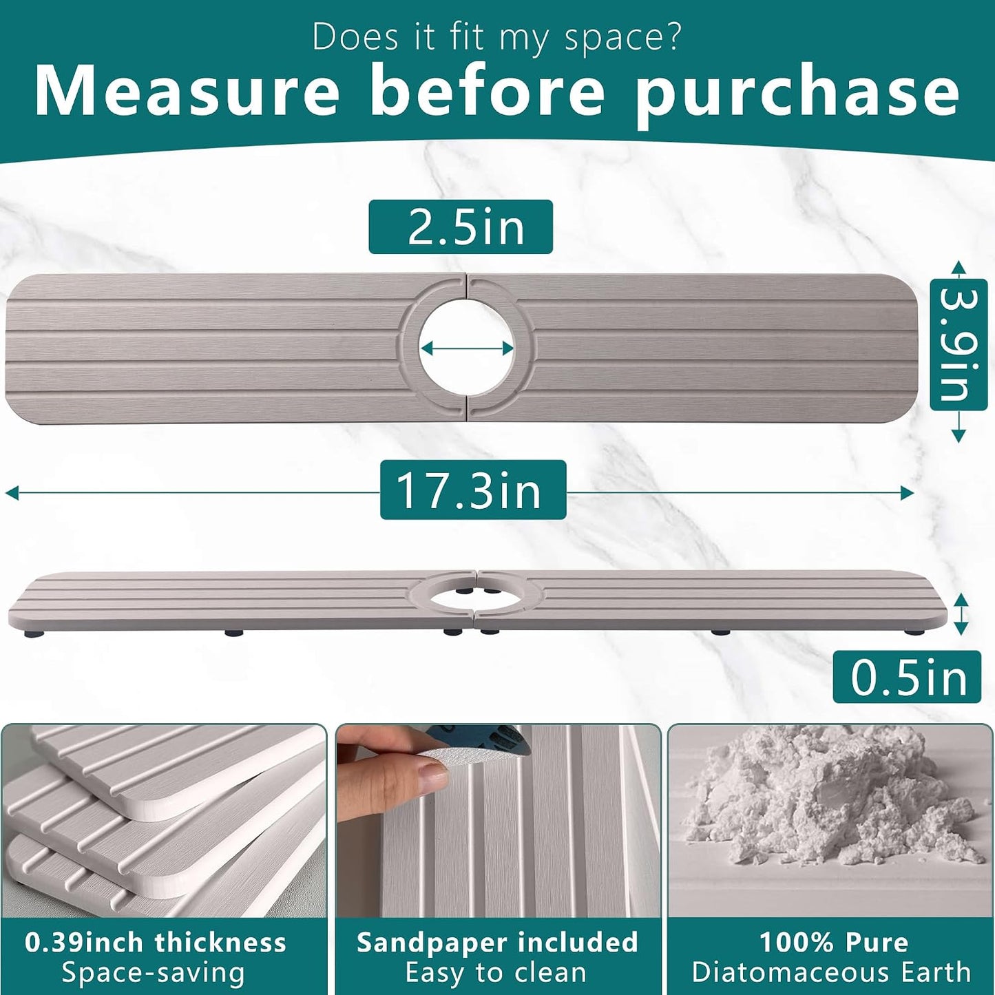 Water Absorbing Stone Kitchen Sink Mat Faucet Splash Guard for Bathroom | Quick Dry, Raised Feet, Diatomaceous Earth, Stone Faucet Mat, Sink Protector for Counter, Sink Accessories, Bathroom Decor