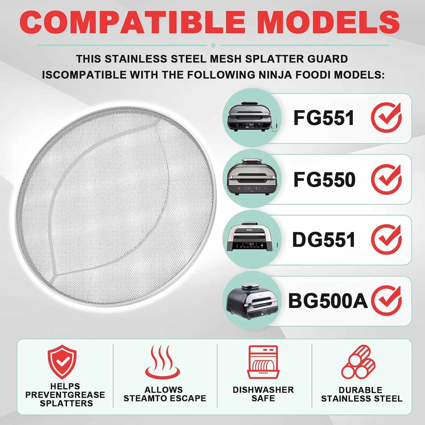 2 Packs Splatter Shield for Ninja IG651 IG600 IG601 Foodi Air Fryer Grill | For ninja ig651 foodi smart xl pro grease shield accessories, stainless steel mesh splash guard, heat resistant, easy clean