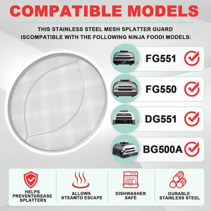 2 Packs Splatter Shield for Ninja IG651 IG600 IG601 Foodi Air Fryer Grill | For ninja ig651 foodi smart xl pro grease shield accessories, stainless steel mesh splash guard, heat resistant, easy clean