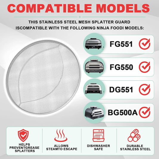 2 Packs Splatter Shield for Ninja IG651 IG600 IG601 Foodi Air Fryer Grill | For ninja ig651 foodi smart xl pro grease shield accessories, stainless steel mesh splash guard, heat resistant, easy clean