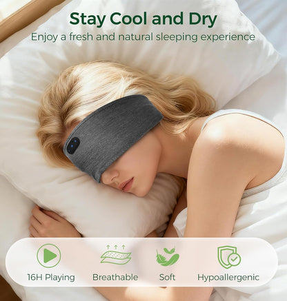 Bamboo Cotton Sleep Headphones,Ultra-Soft Wireless Headband Bluetooth for Side Sleepers, with 14H Playtime & Bluetooth 5.4, 4-in-1 Music Sleep Earphones for side sleeping(Black)