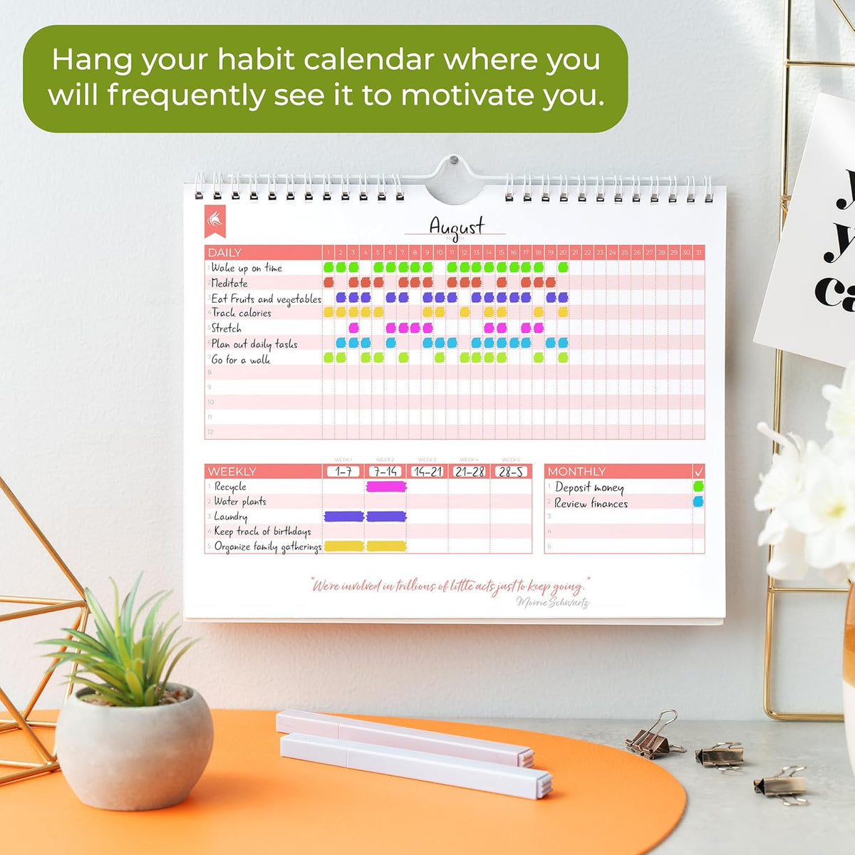 Clever Fox Habit Tracker Calendar, 24-Month Daily Goal Journal Black