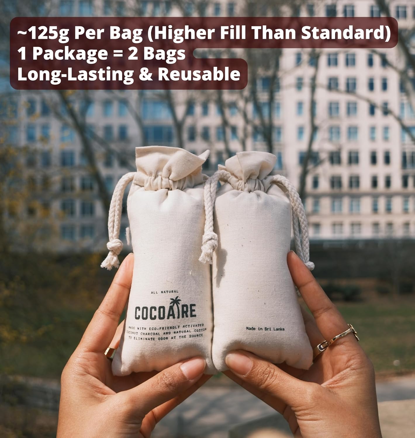 Shoe Deodorizer – Activated Coconut Charcoal Odor Absorber (2 Pack) – Removes Moisture & Odor from Shoes, Gym Bags & Closets – Reusable, Unscented Air Purifying Bags