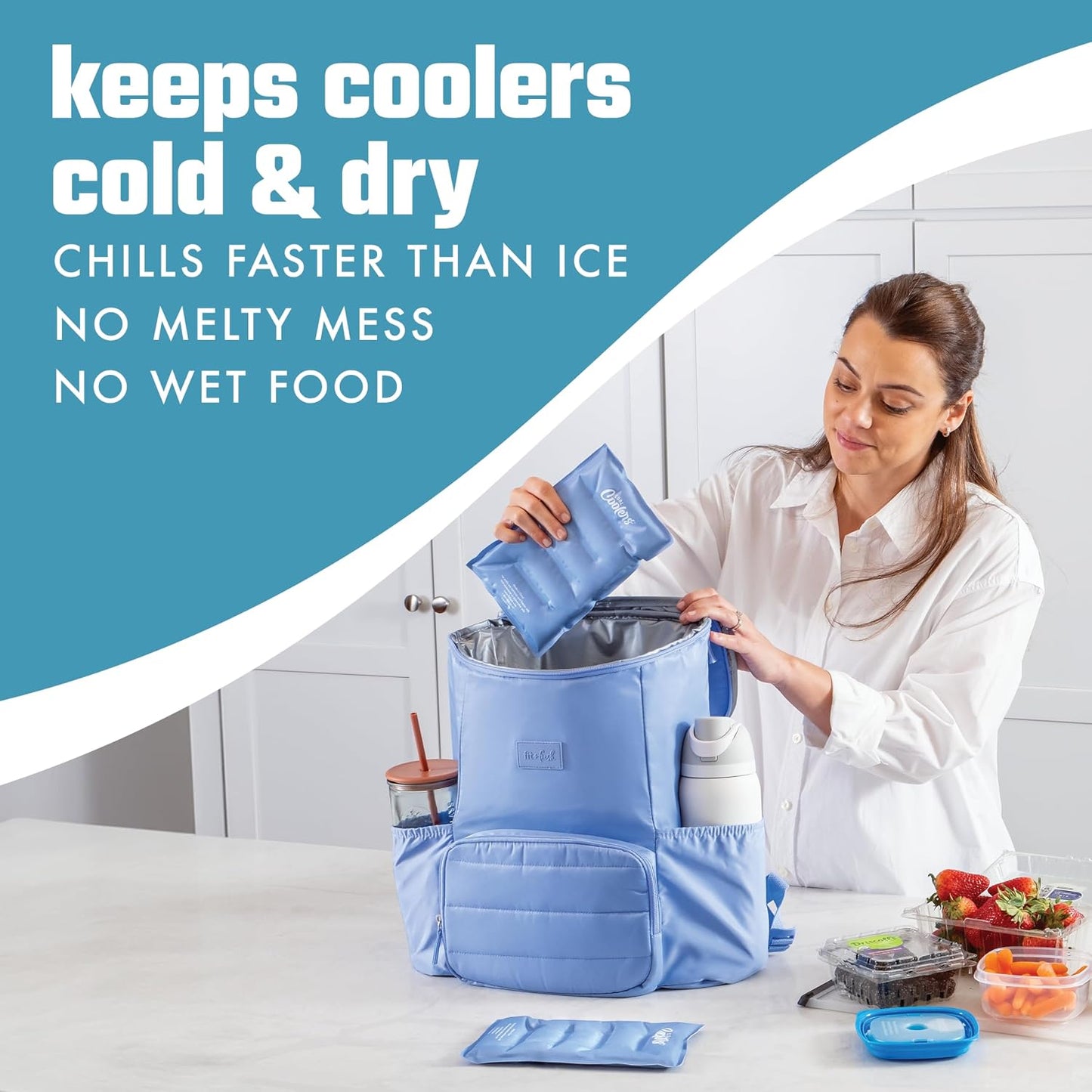 Cool Coolers by Fit & Fresh 2 Pack XL Soft Ice Packs for Cooler, Flexible Stretch Nylon, Lunch Box Ice Packs, Large Reusable Freezer Packs, Cornflower Blue
