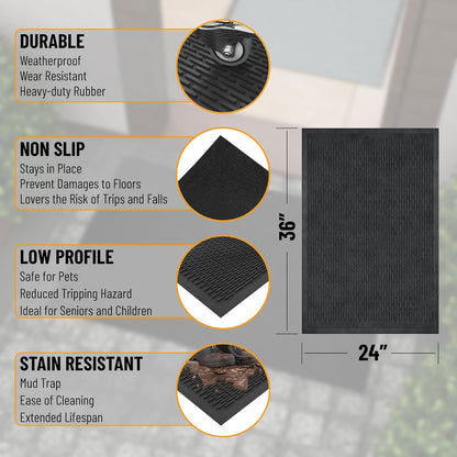 Ottomanson Waterproof Boot Tray Rubber Shoe Mat with Raised Edges, Heavy Duty Non Slip All Weather Entryway Mat for Shoes and Pets, Indoor Outdoor Use, 18" x 28"