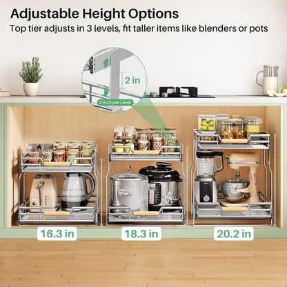 Pull out Cabinet Organizer, 15"W X 21"D, Heavy Duty Smooth Sliding Under Cabinet Shelves for Pots and Pans, Full-Extension Roll out Drawers, Slide out Organization for Home Kitchen Pantry